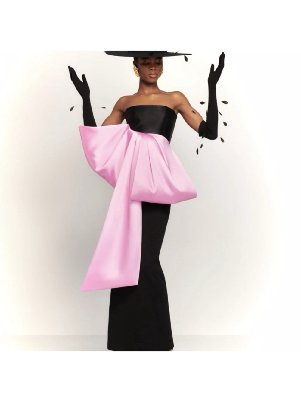 SOLACE LONDON Maeve Strapless Draped Pink Bow Black Maxi Dress UK 8 US 4 Formal